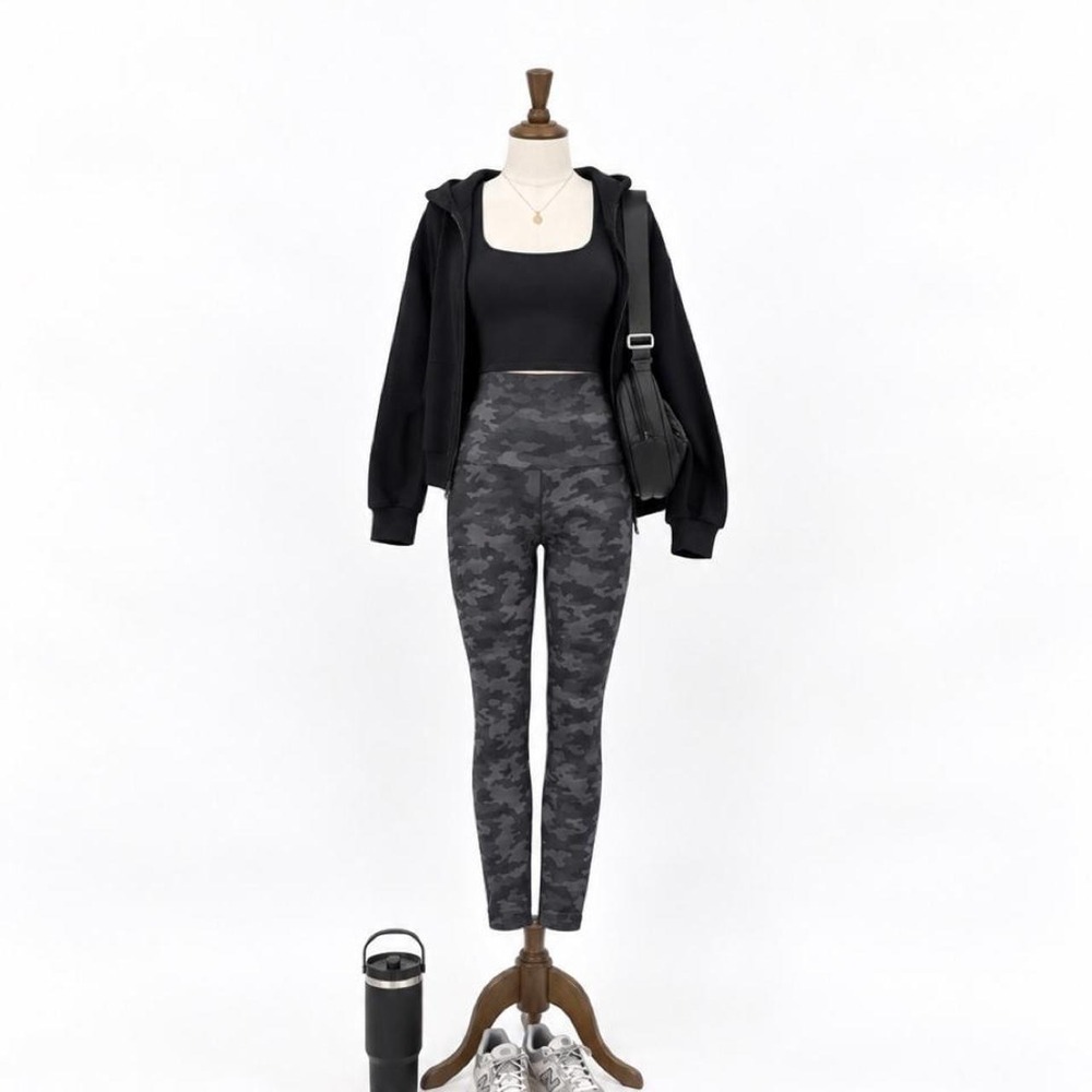 SPANX Camo High Rise Leggings Gray Black Camouflage Activewear